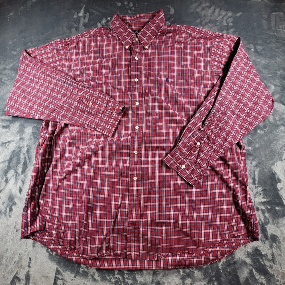 Ralph Lauren‎ Blake Shirt Mens XXL Red Plaid Button Down Long Sleeve Cotton